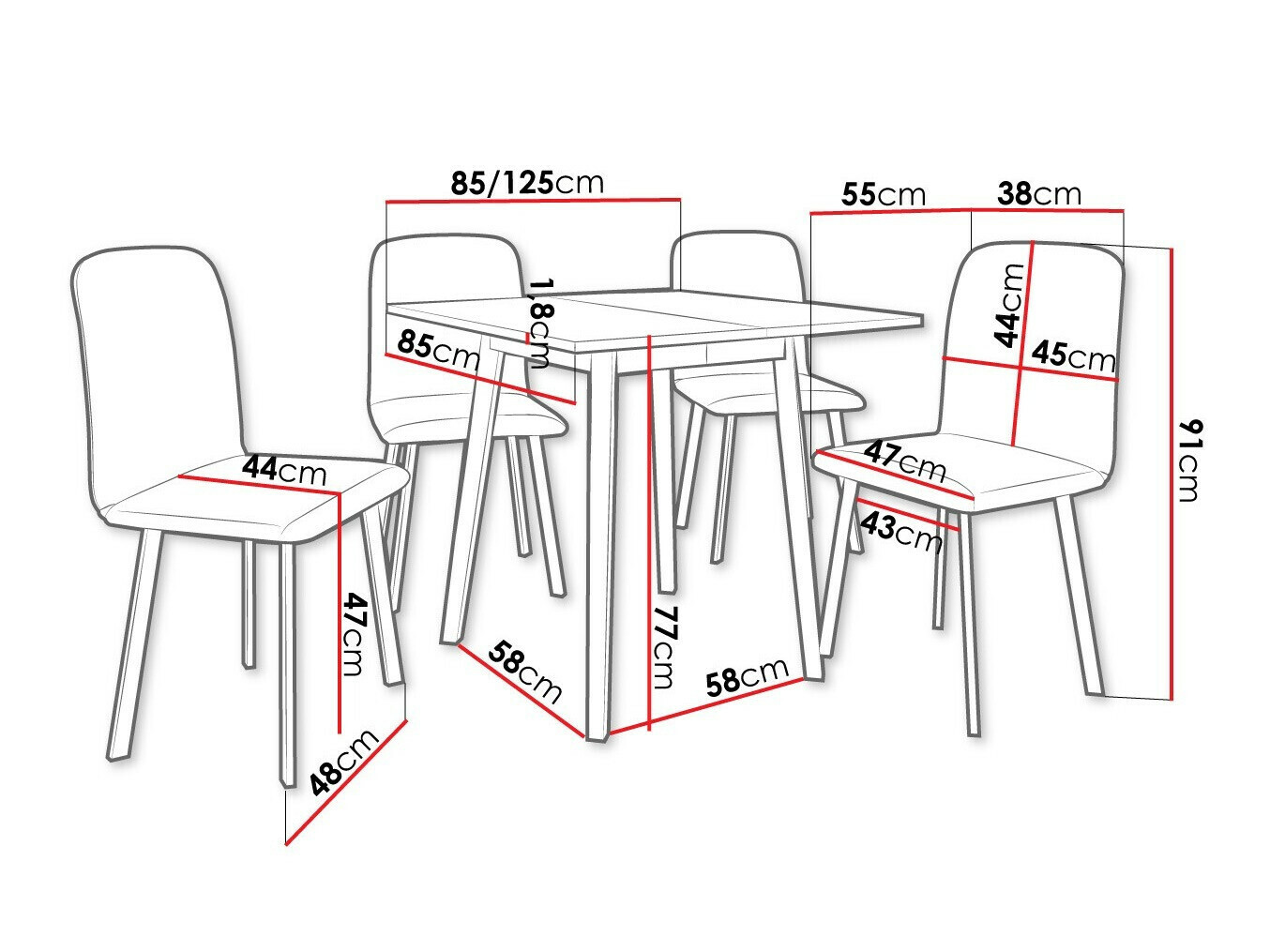 Trpezarijski set Edmond 116 (Belo + Crno)