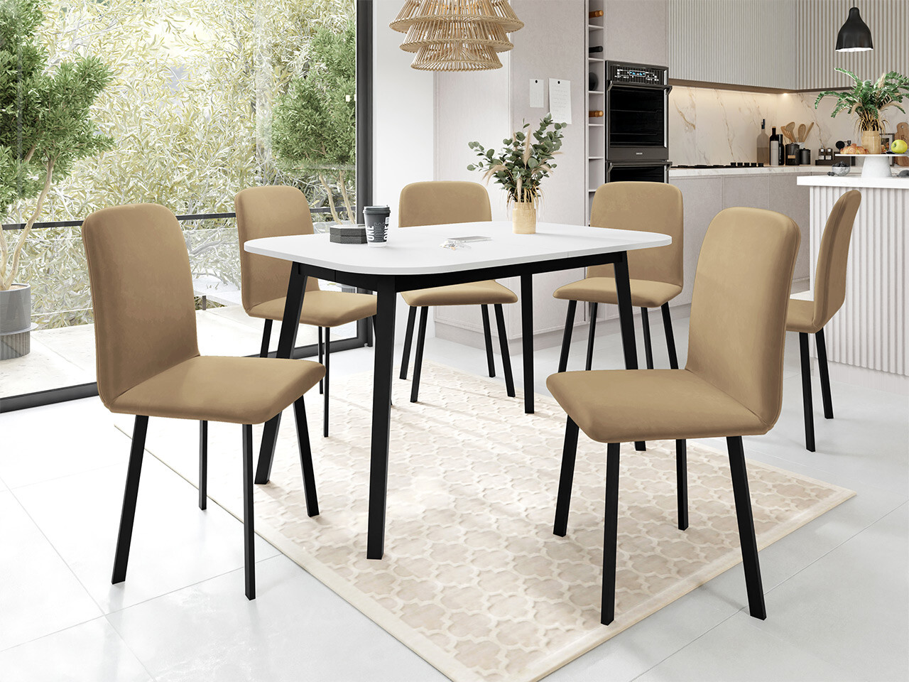 Trpezarijski set Edmond 117 (Belo + Crno)