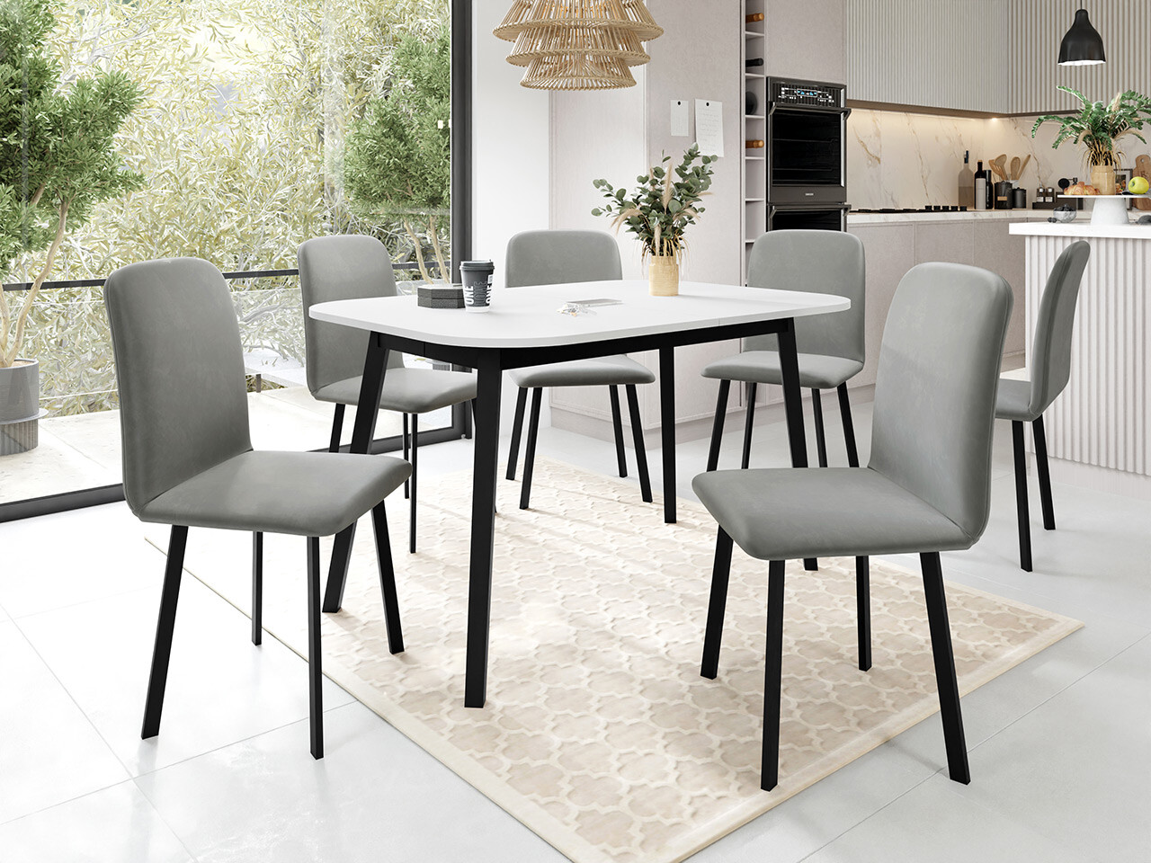 Trpezarijski set Edmond 117 (Belo + Crno)