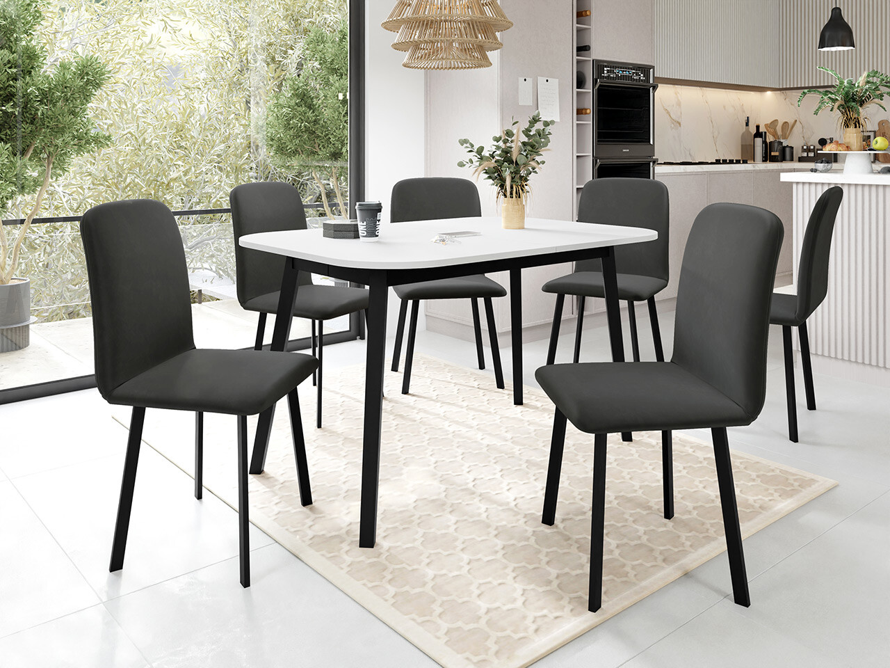 Trpezarijski set Edmond 117 (Belo + Crno)