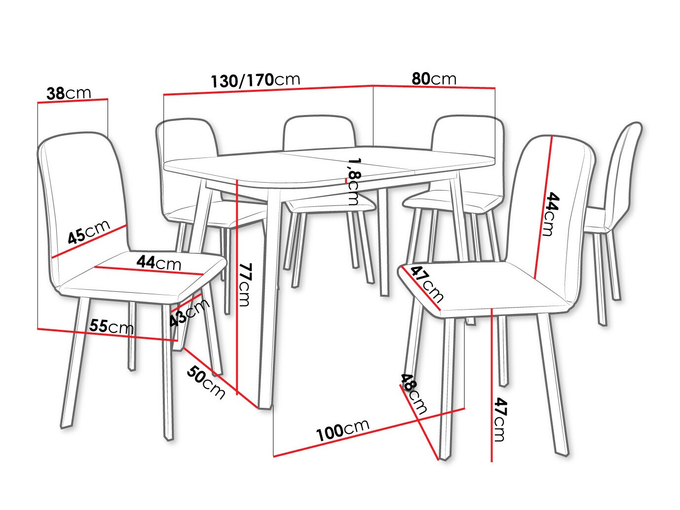 Trpezarijski set Edmond 117 (Belo + Crno)
