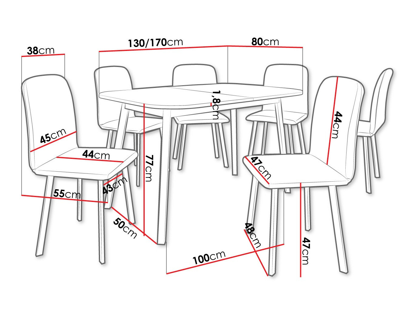 Trpezarijski set Edmond 117 (Belo + Crno)