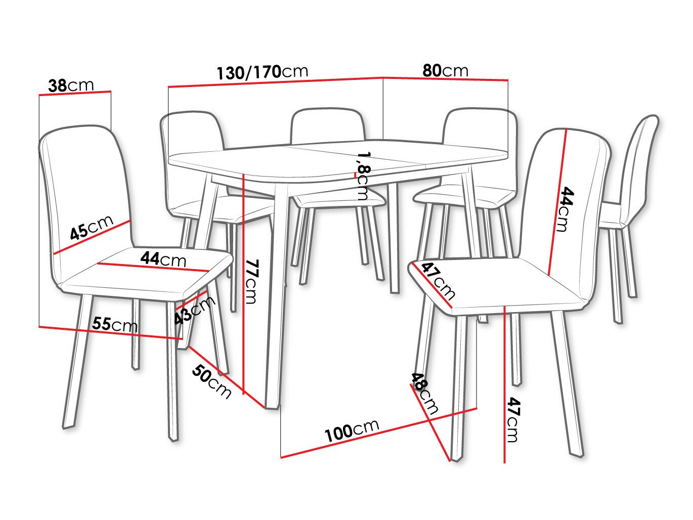 Trpezarijski set Edmond 117 (Belo + Crno)