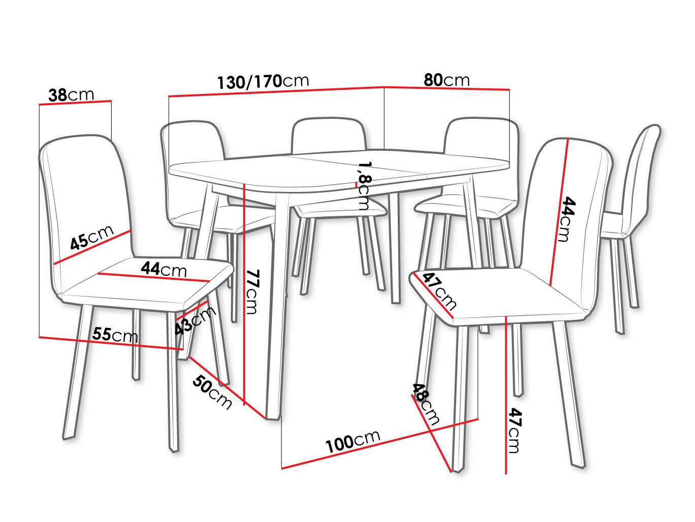 Trpezarijski set Edmond 117 (Belo + Crno)