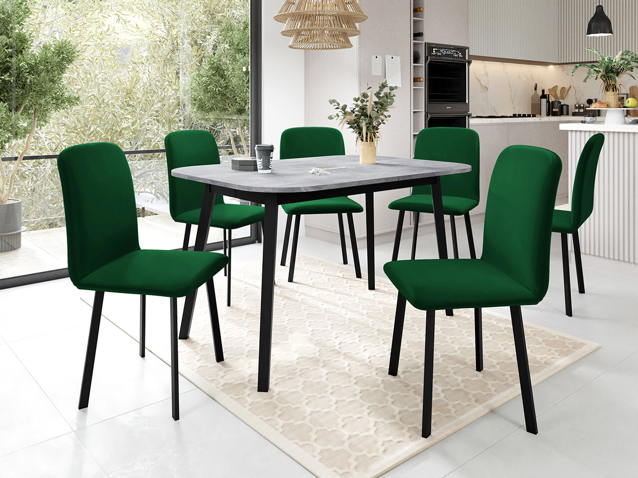 Trpezarijski set Edmond 117 (Sivi mermer + Crno)