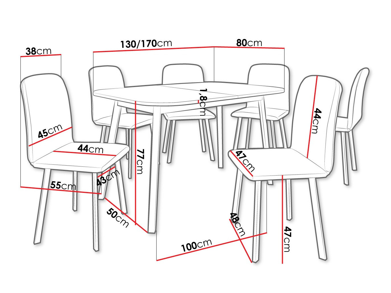 Trpezarijski set Edmond 117 (Sivi mermer + Crno)