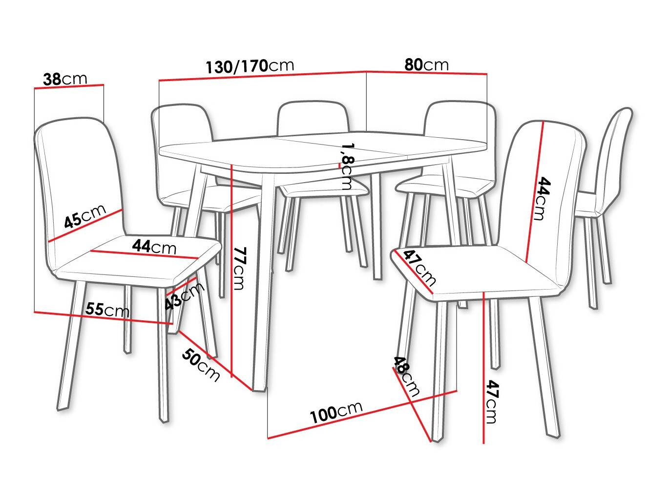 Trpezarijski set Edmond 117 (Sivi mermer + Crno)
