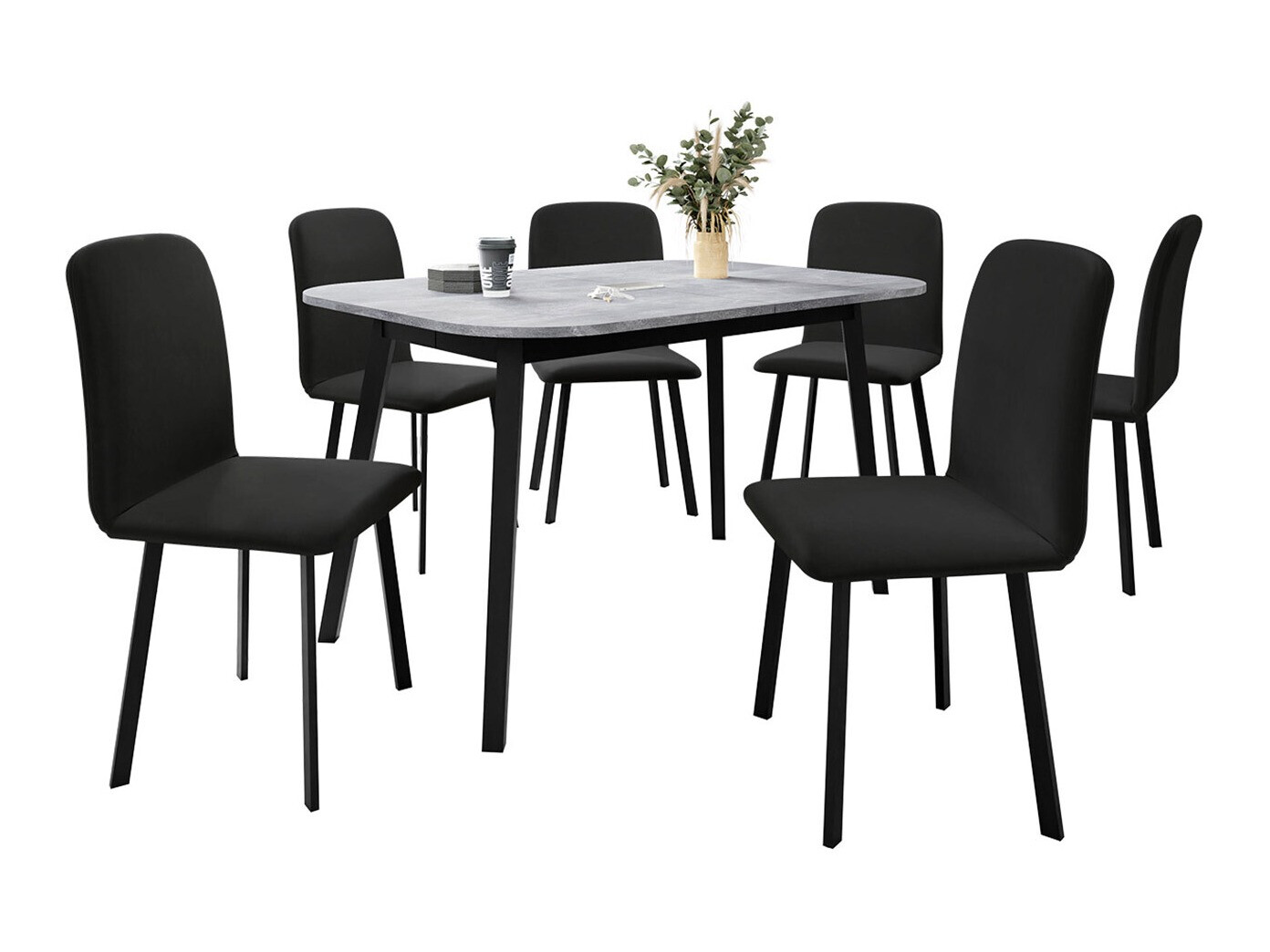 Trpezarijski set Edmond 117 (Sivi mermer + Crno)