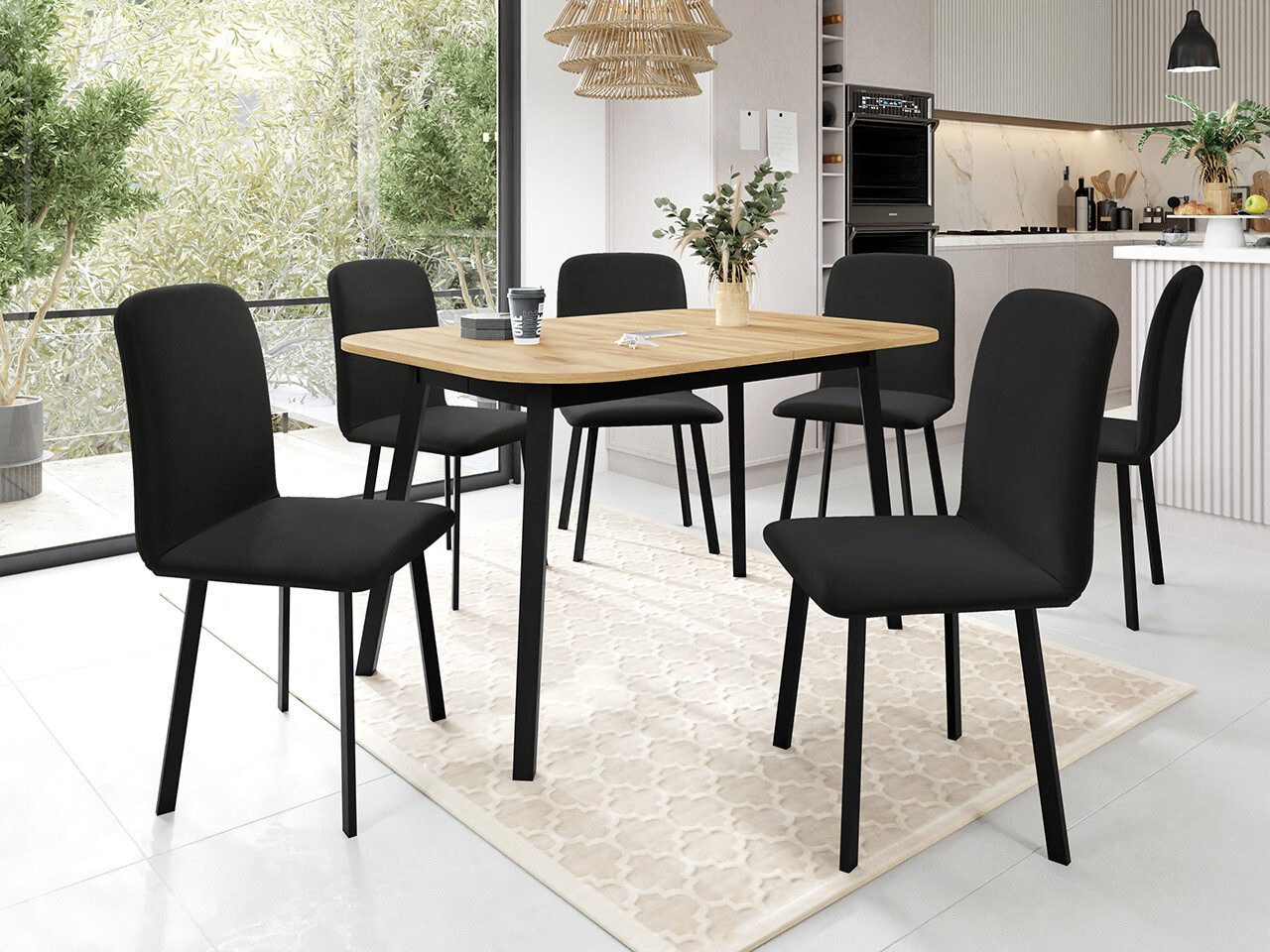 Trpezarijski set Edmond 117 (Zanatski zlatni hrast + Crno)