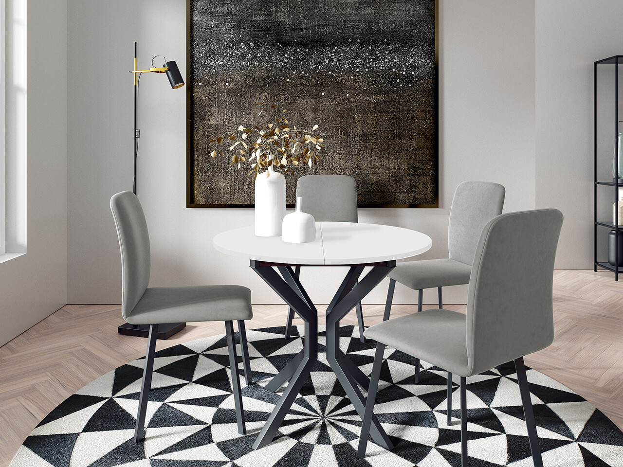 Trpezarijski set Edmond 118 (Belo + Crno)