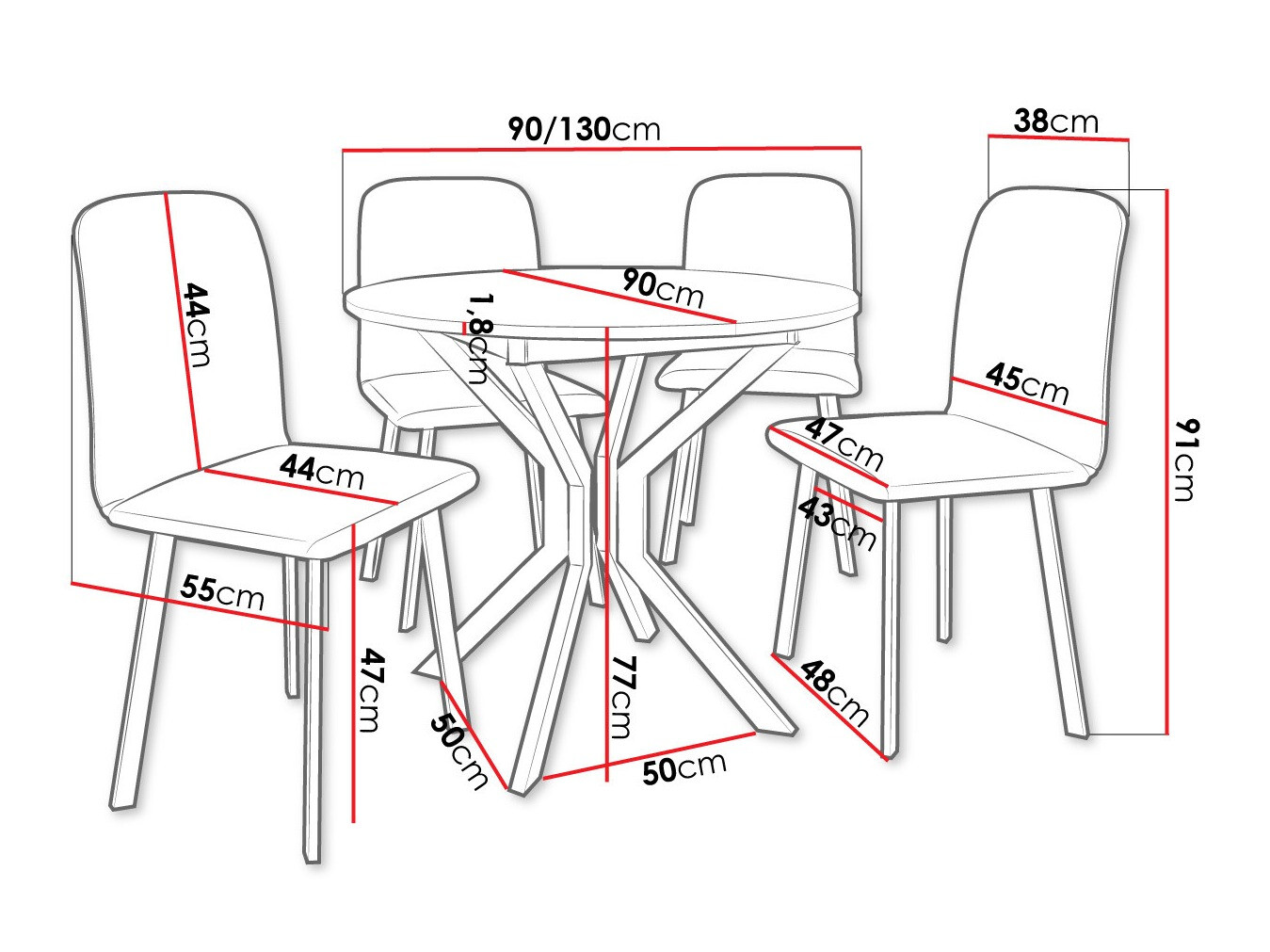Trpezarijski set Edmond 118 (Belo + Crno)
