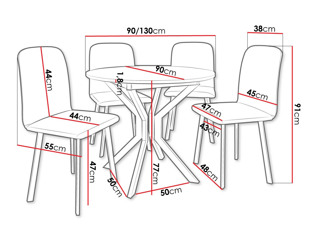 Trpezarijski set Edmond 118 (Belo + Crno)