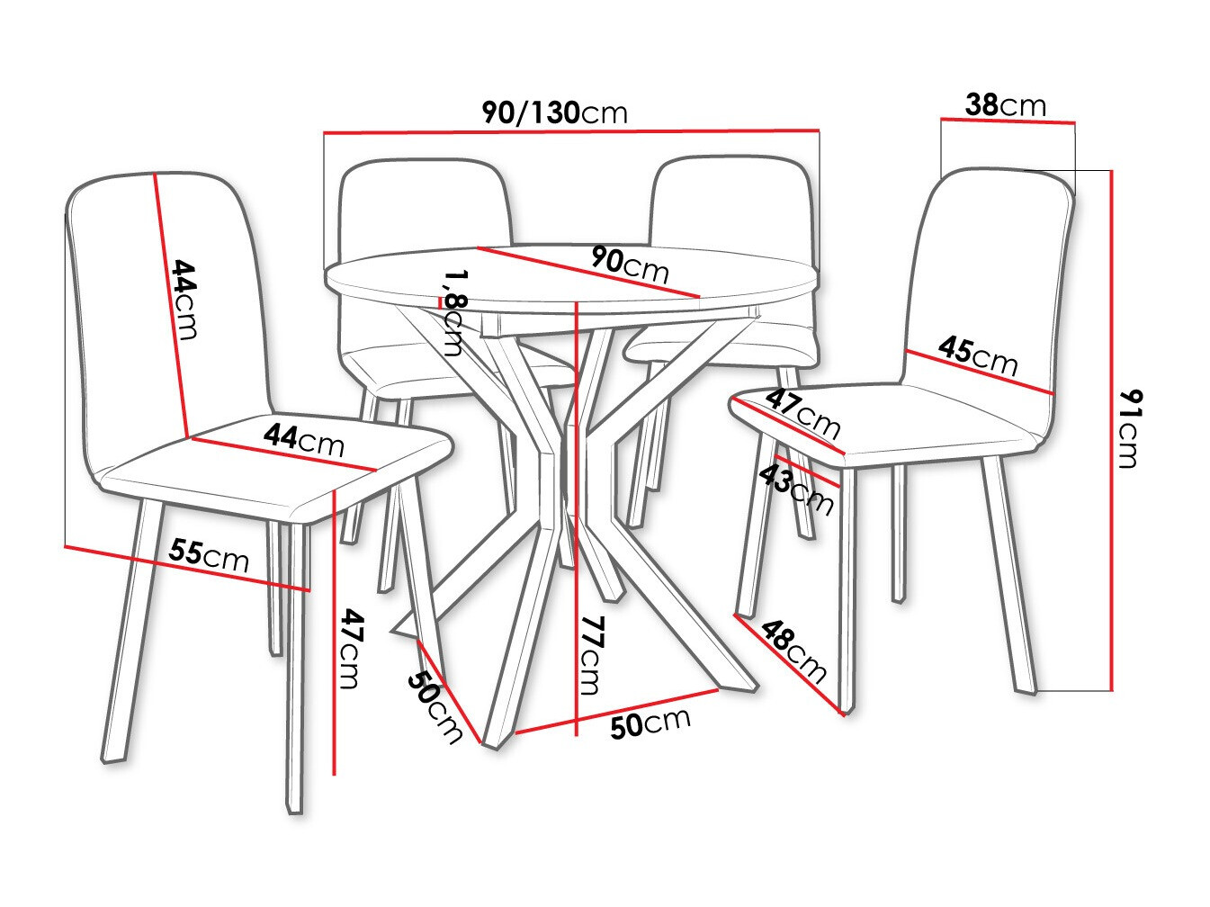 Trpezarijski set Edmond 118 (Belo + Crno)