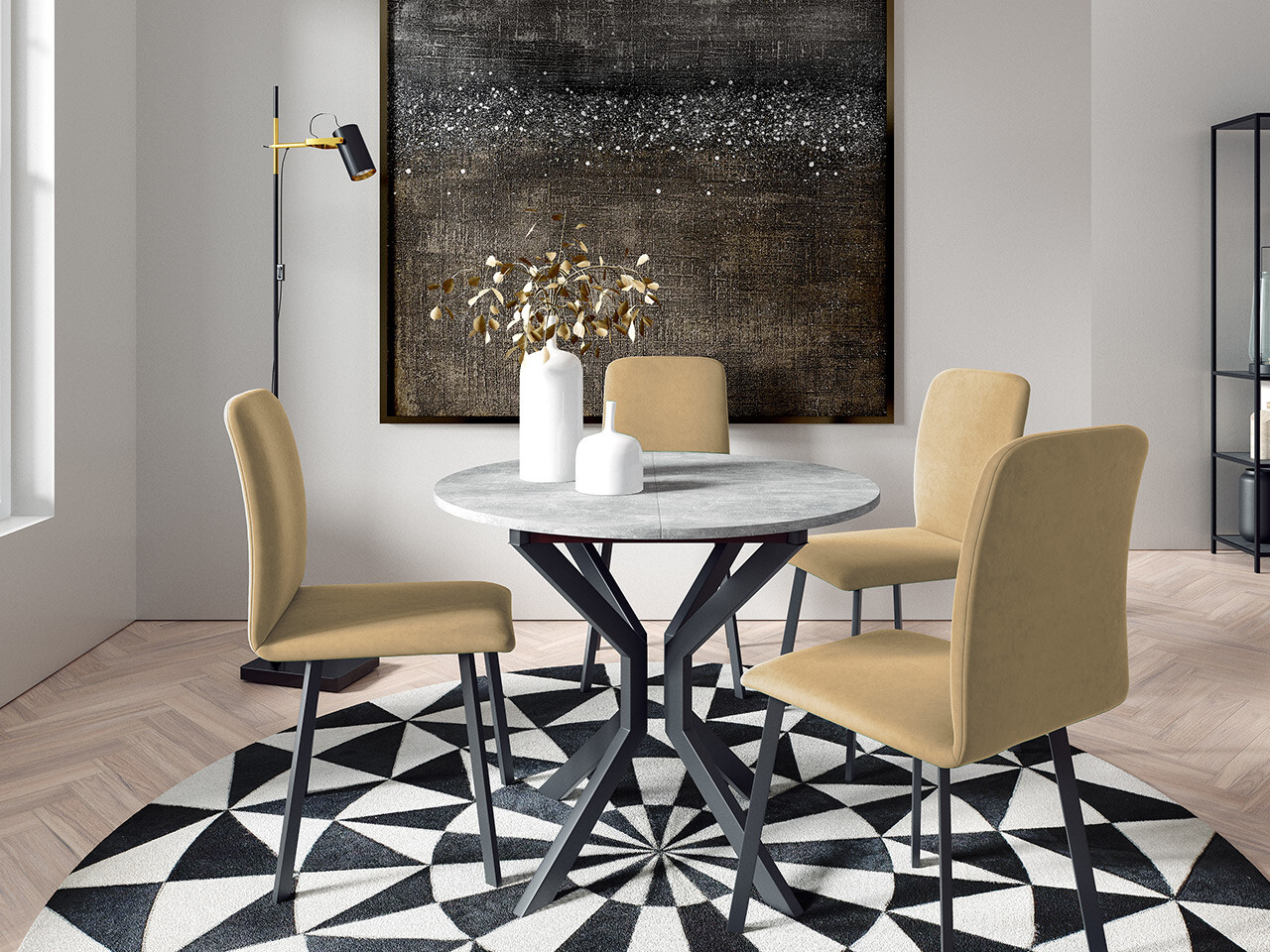 Trpezarijski set Edmond 118 (Sivi mermer + Crno)