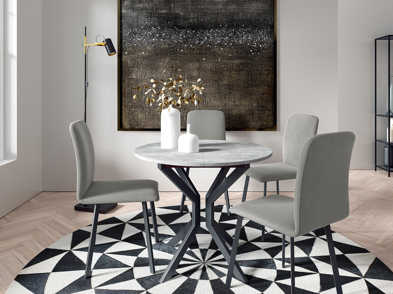 Trpezarijski set Edmond 118 (Sivi mermer + Crno)