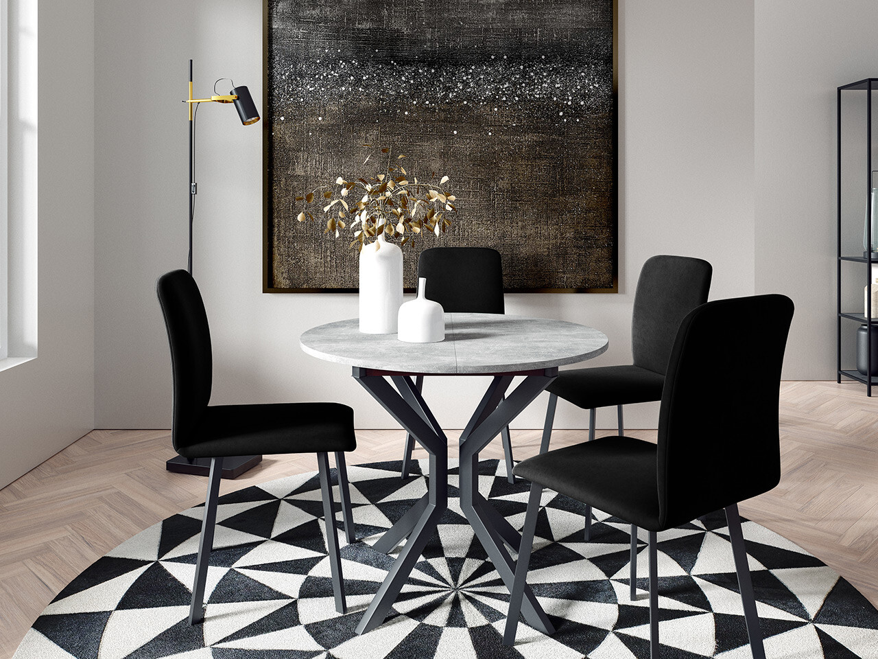 Trpezarijski set Edmond 118 (Sivi mermer + Crno)