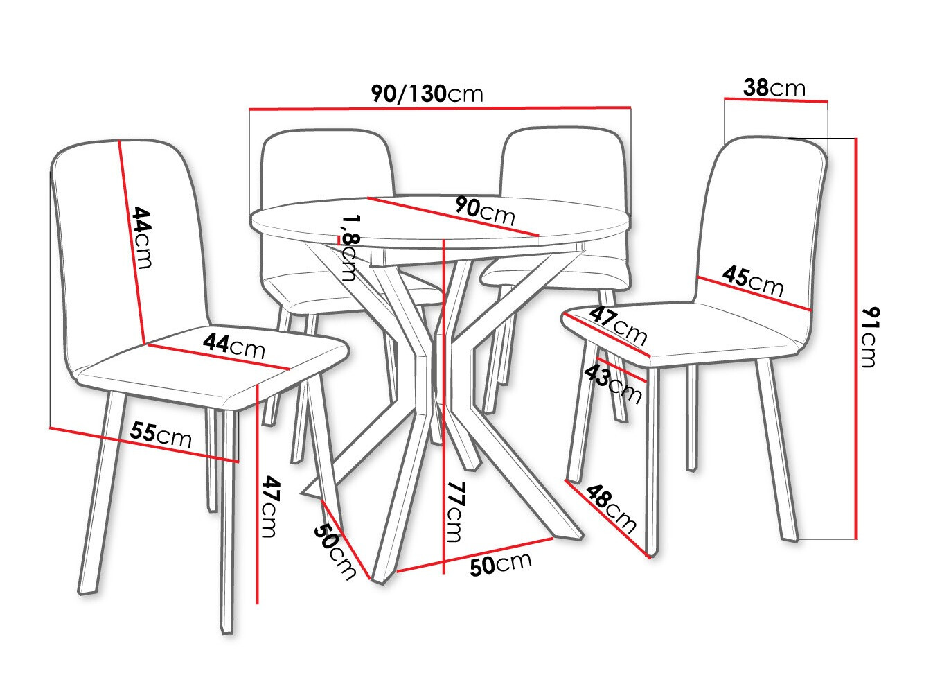 Trpezarijski set Edmond 118 (Sivi mermer + Crno)