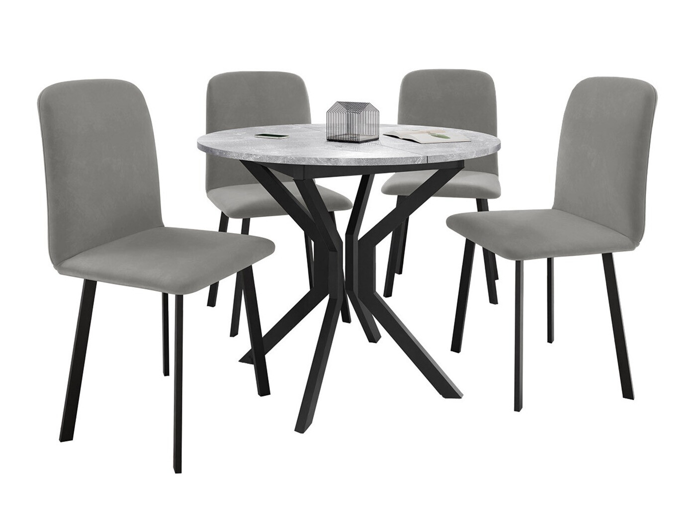 Trpezarijski set Edmond 118 (Sivi mermer + Crno)