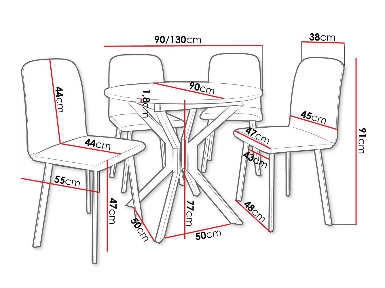 Trpezarijski set Edmond 118 (Sivi mermer + Crno)