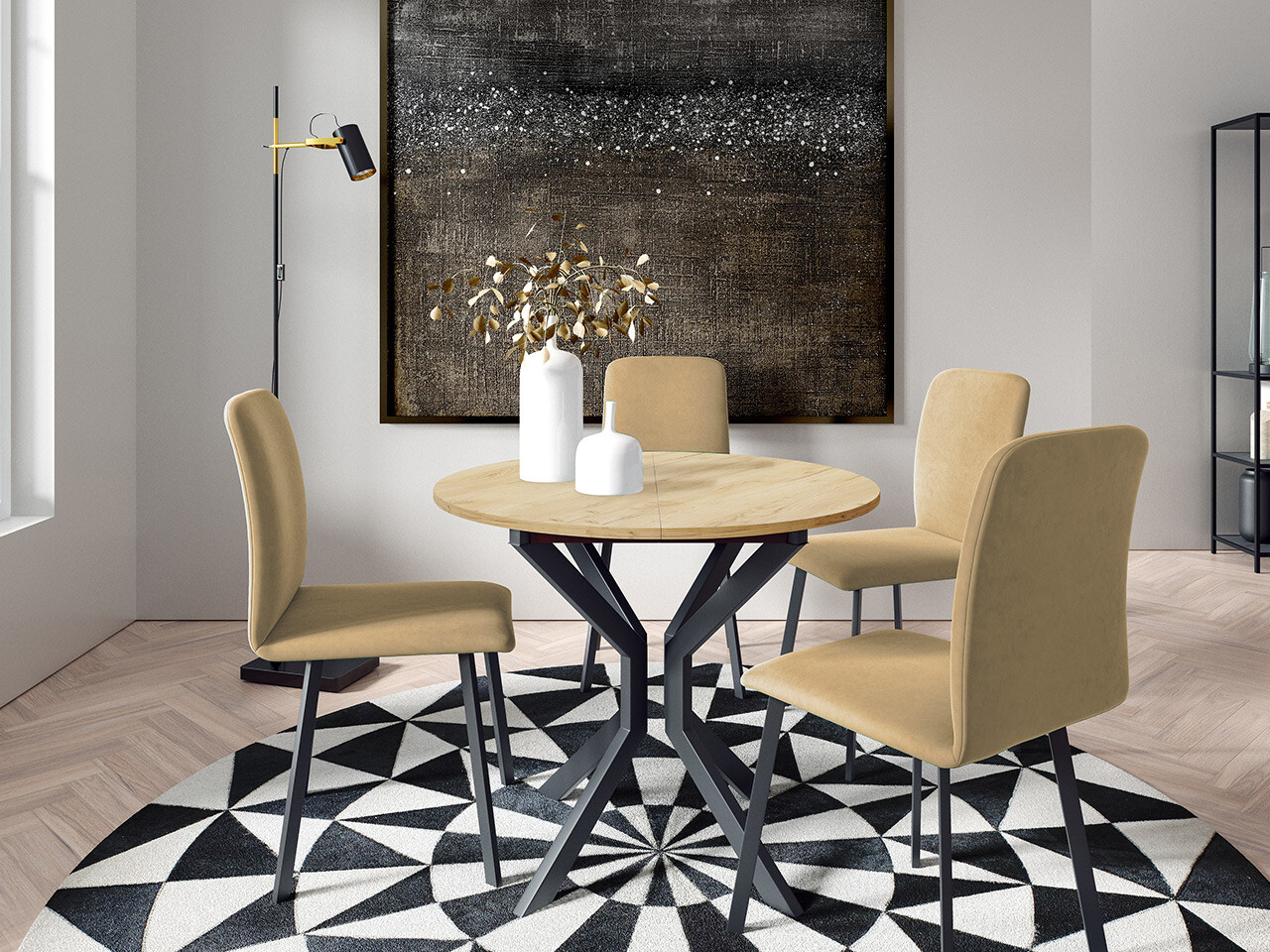 Trpezarijski set Edmond 118 (Zanatski zlatni hrast + Crno)