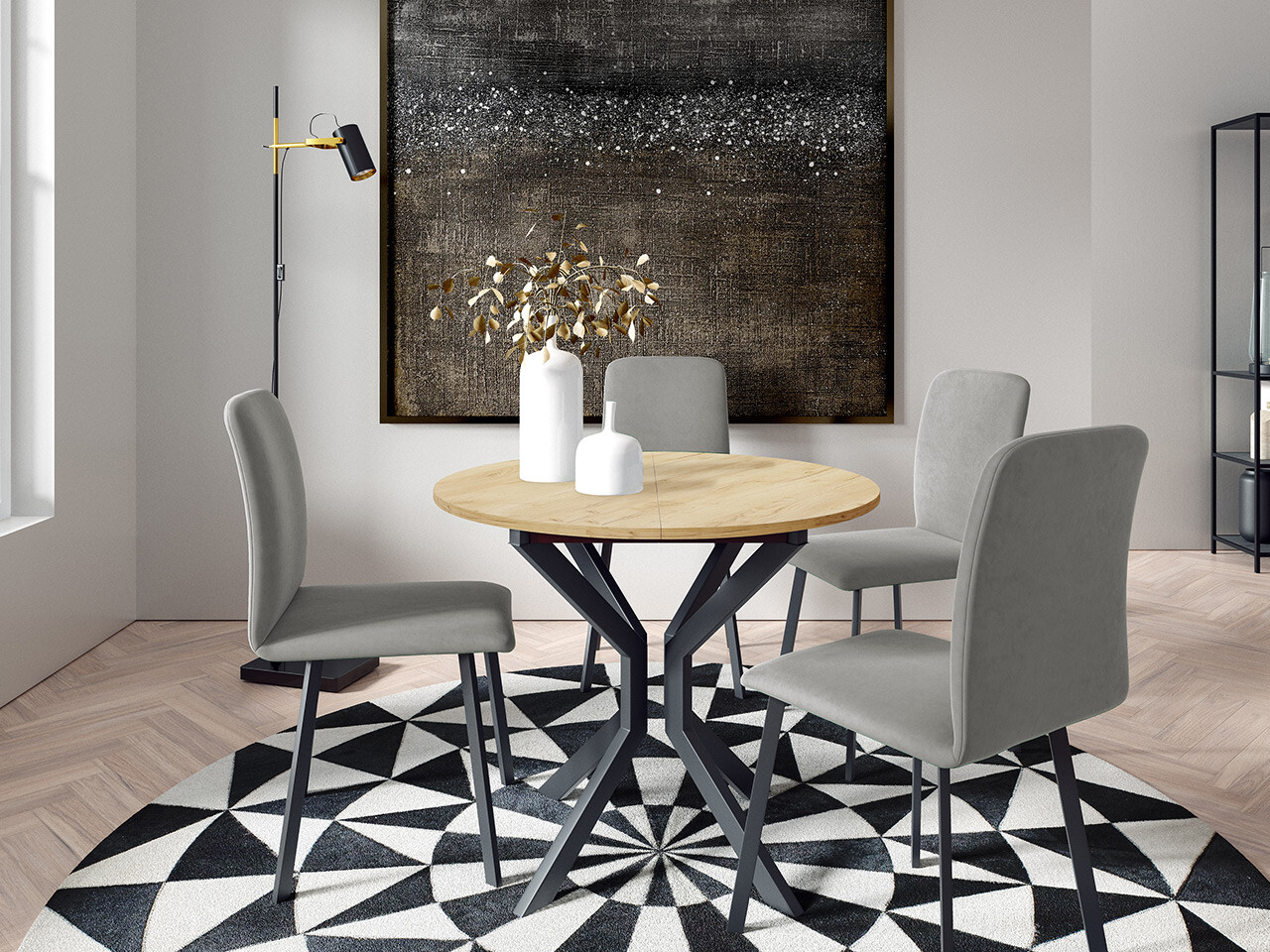 Trpezarijski set Edmond 118 (Zanatski zlatni hrast + Crno)