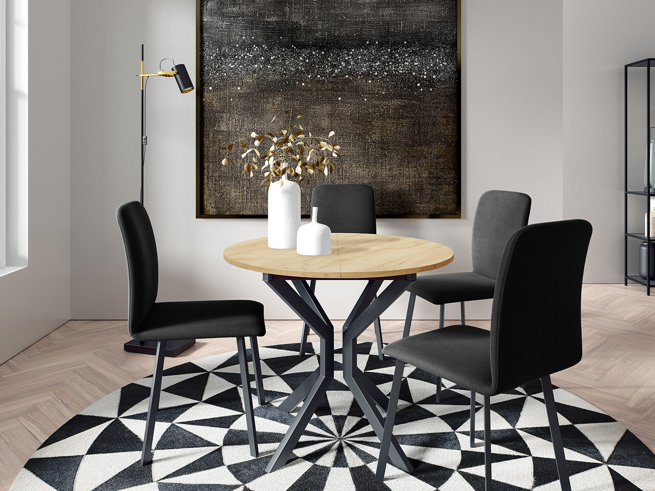 Trpezarijski set Edmond 118 (Zanatski zlatni hrast + Crno)