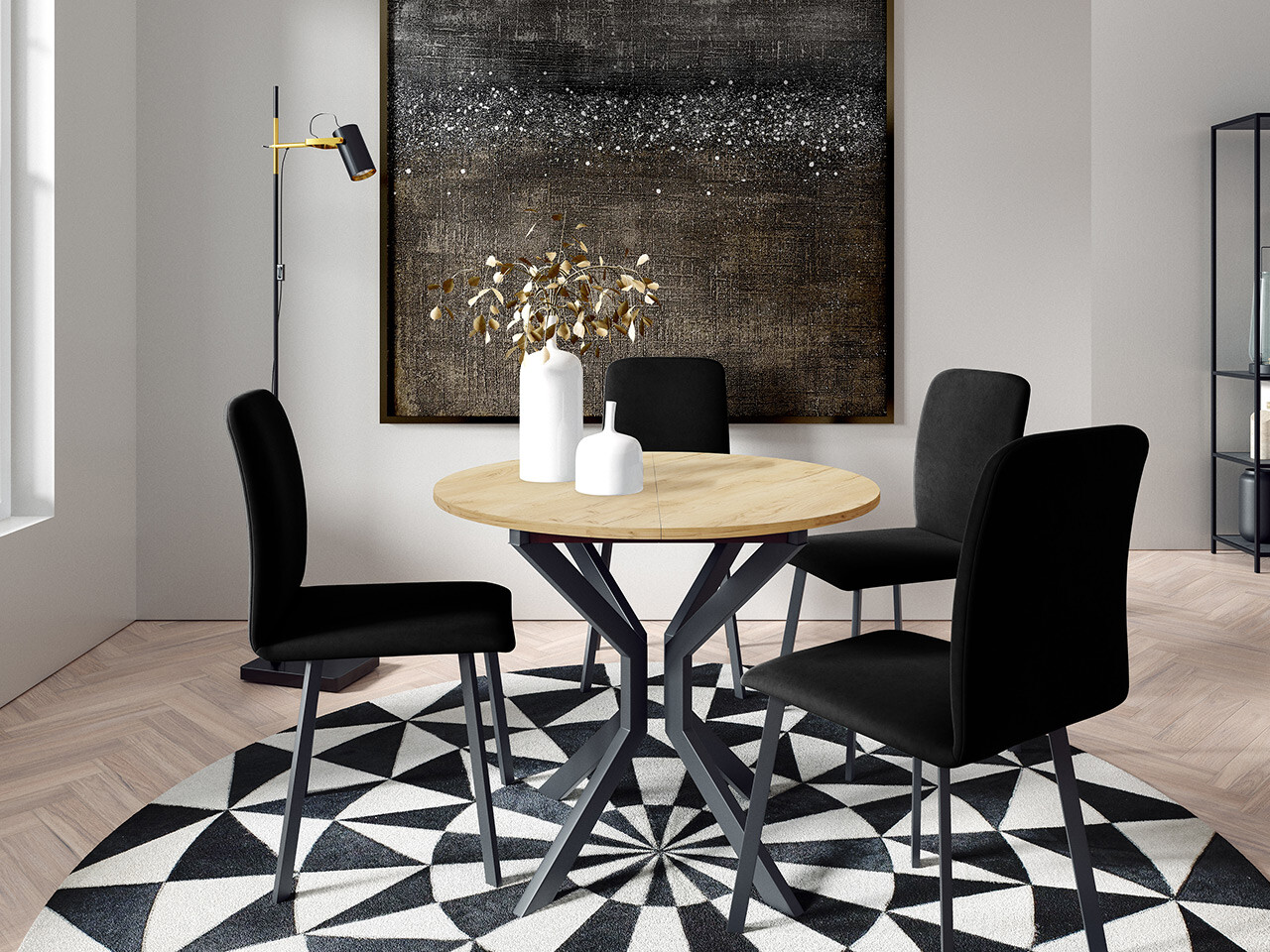 Trpezarijski set Edmond 118 (Zanatski zlatni hrast + Crno)