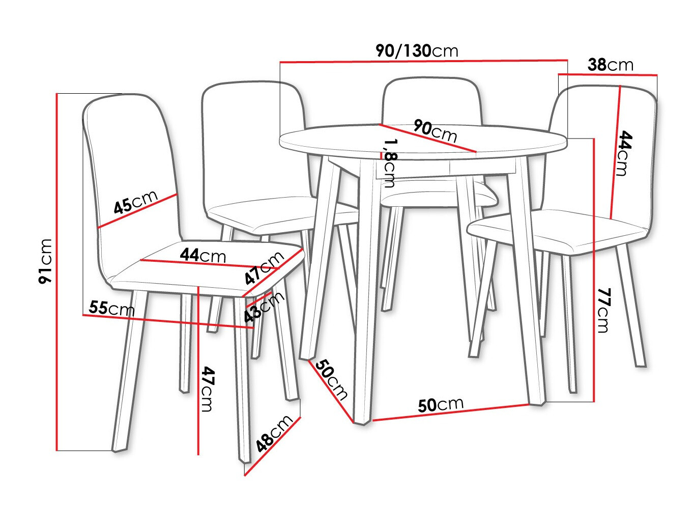 Trpezarijski set Edmond 119 (Belo + Crno)