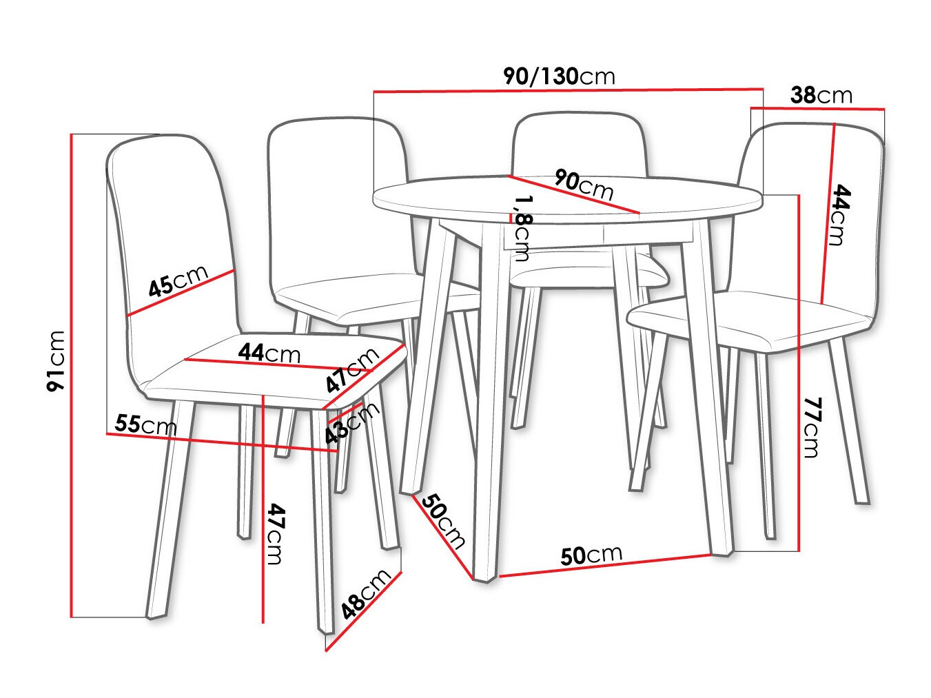 Trpezarijski set Edmond 119 (Belo + Crno)