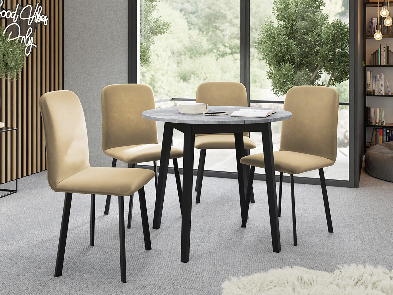 Trpezarijski set Edmond 119 (Sivi mermer + Crno)