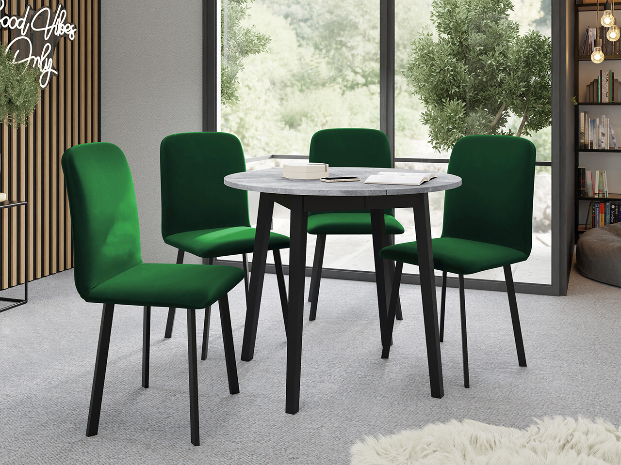 Trpezarijski set Edmond 119 (Sivi mermer + Crno)