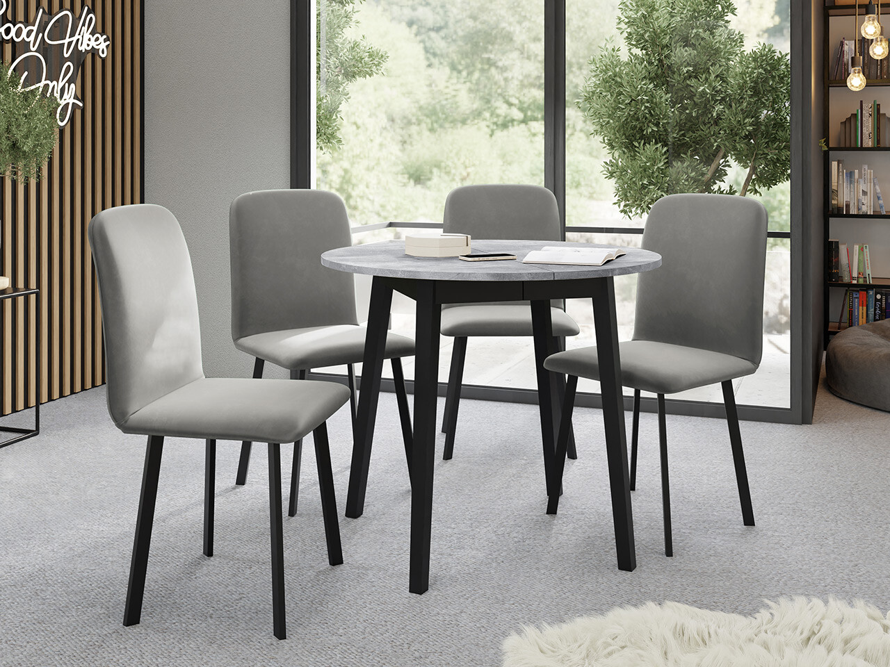 Trpezarijski set Edmond 119 (Sivi mermer + Crno)