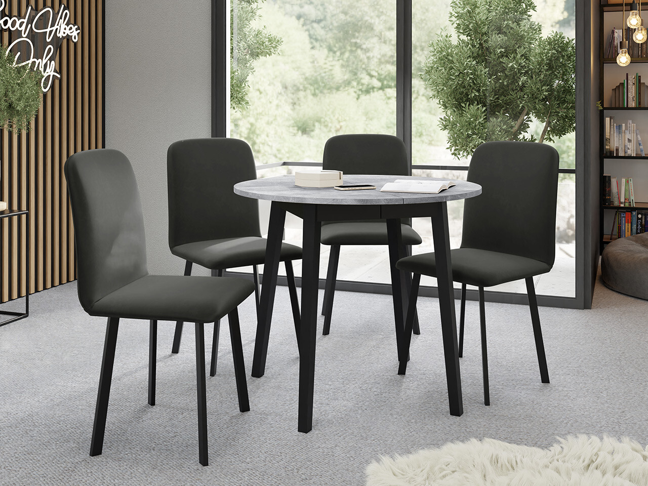 Trpezarijski set Edmond 119 (Sivi mermer + Crno)