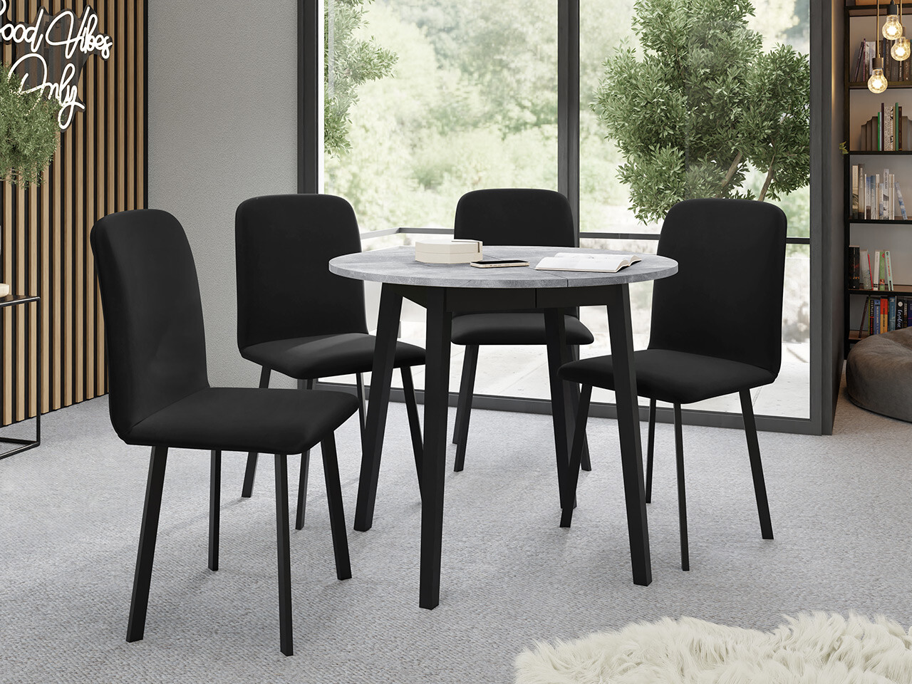 Trpezarijski set Edmond 119 (Sivi mermer + Crno)