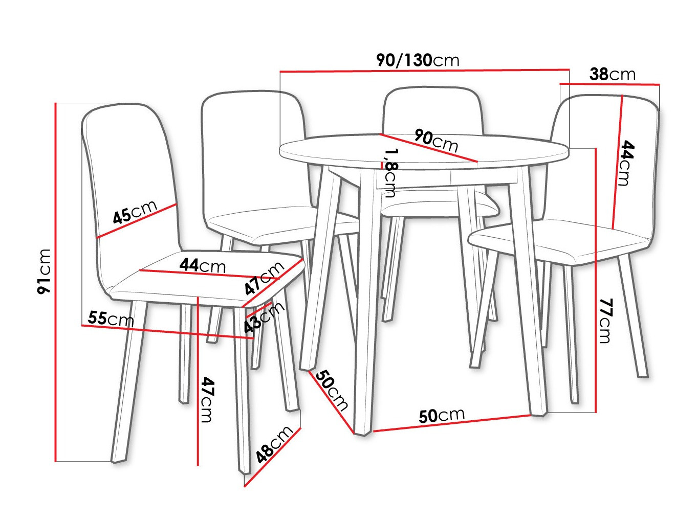 Trpezarijski set Edmond 119 (Sivi mermer + Crno)
