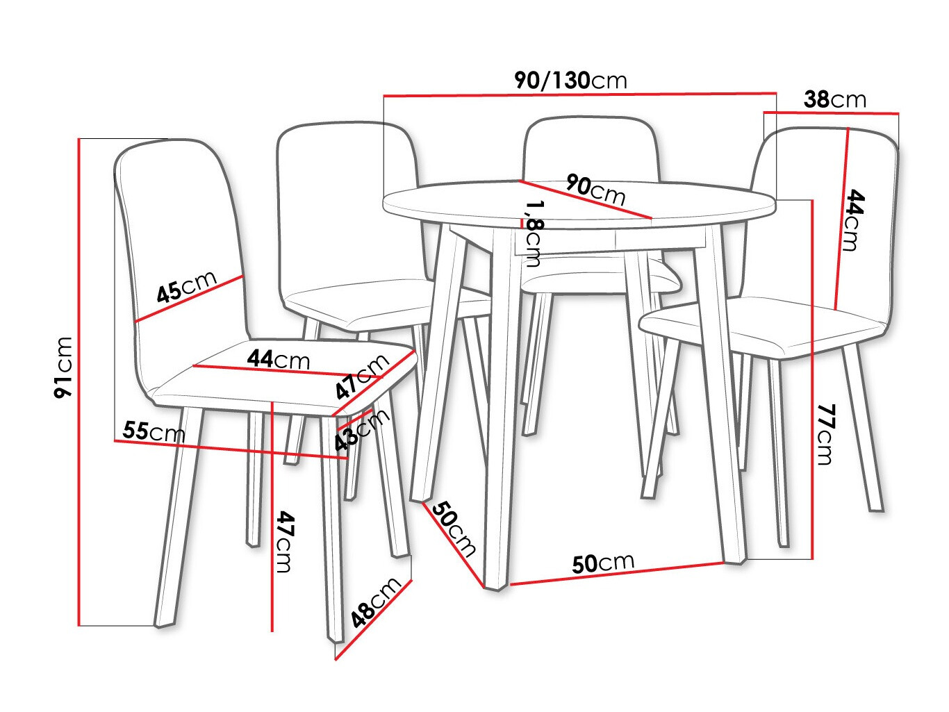 Trpezarijski set Edmond 119 (Sivi mermer + Crno)