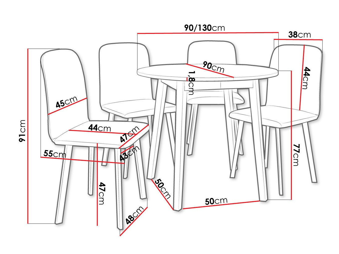 Trpezarijski set Edmond 119 (Sivi mermer + Crno)