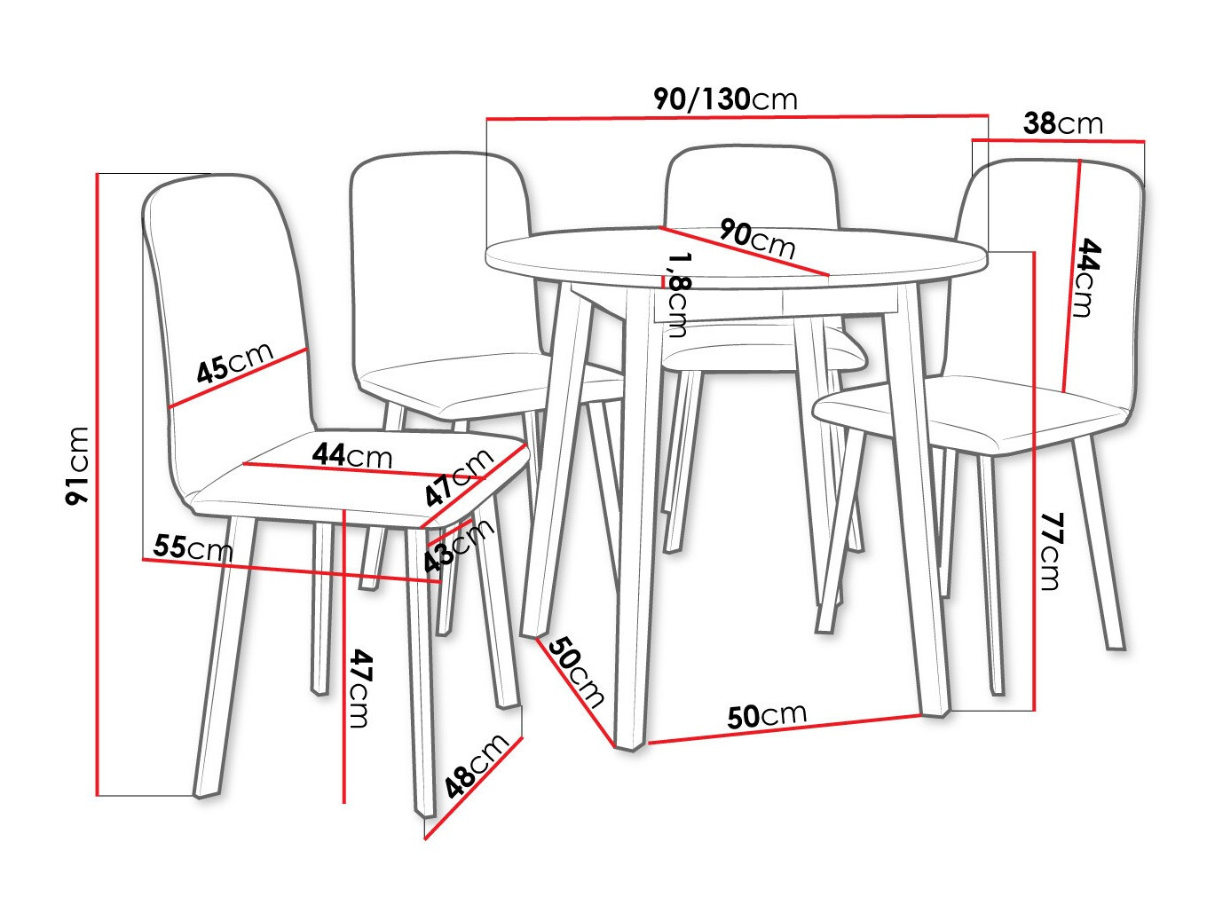 Trpezarijski set Edmond 119 (Sivi mermer + Crno)