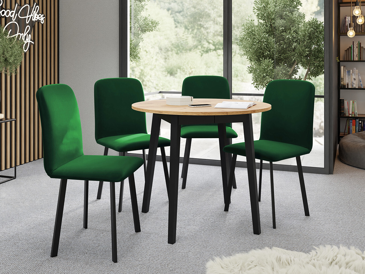 Trpezarijski set Edmond 119 (Zanatski zlatni hrast + Crno)