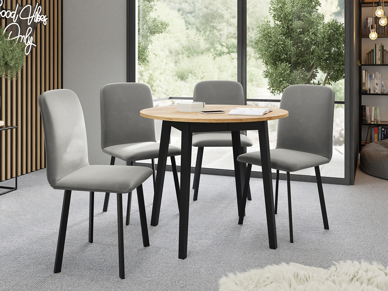 Trpezarijski set Edmond 119 (Zanatski zlatni hrast + Crno)