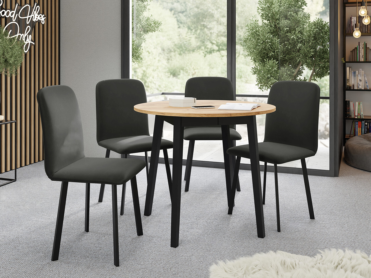 Trpezarijski set Edmond 119 (Zanatski zlatni hrast + Crno)