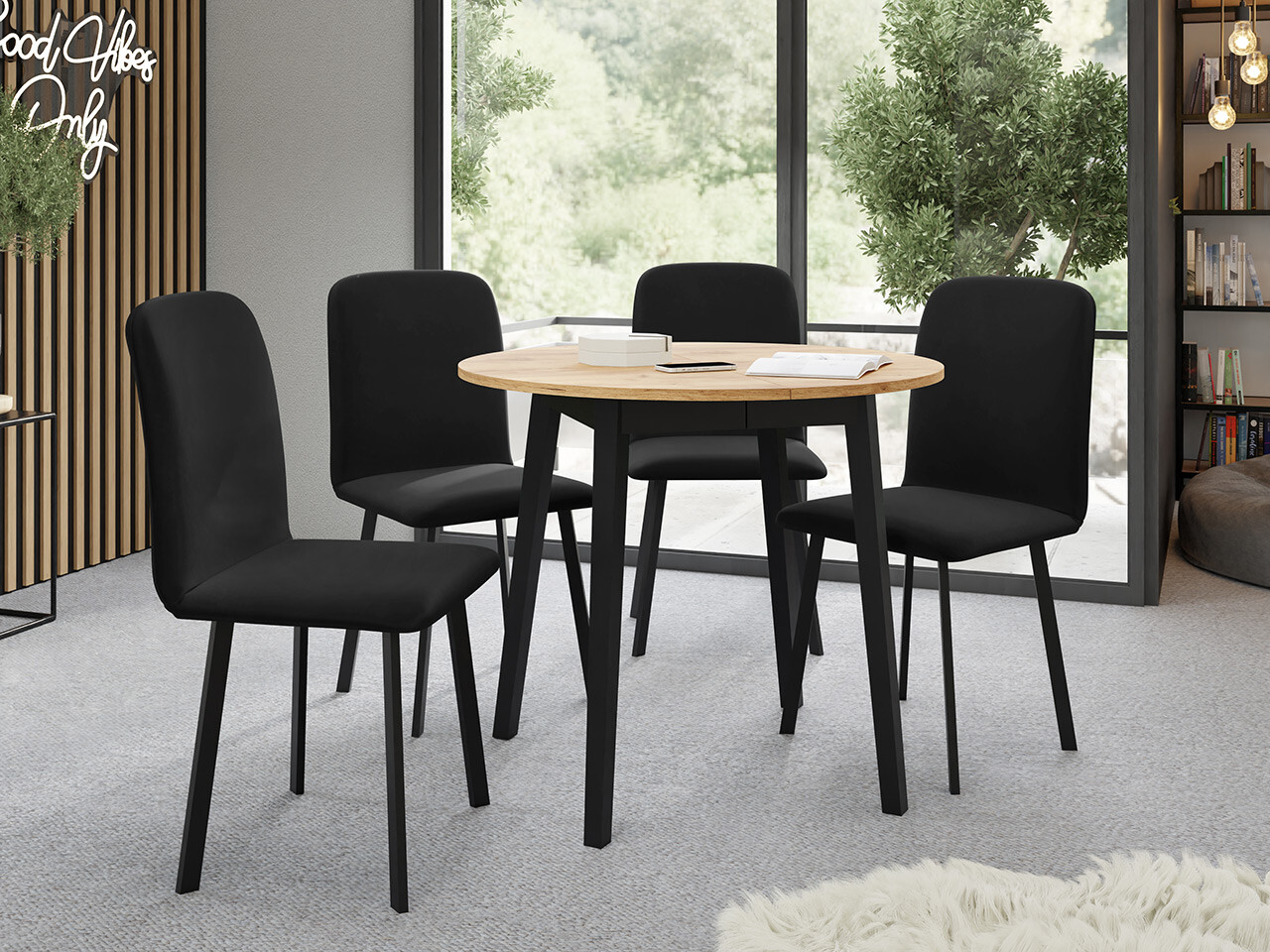 Trpezarijski set Edmond 119 (Zanatski zlatni hrast + Crno)