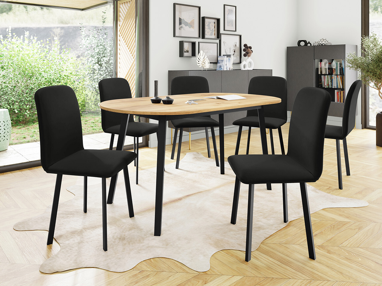 Trpezarijski set Edmond 121 (Zanatski zlatni hrast + Crno)