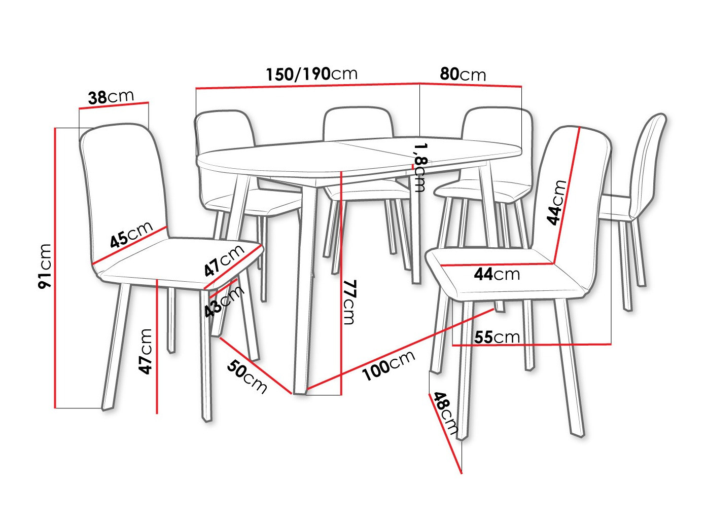 Trpezarijski set Edmond 121 (Belo + Crno)
