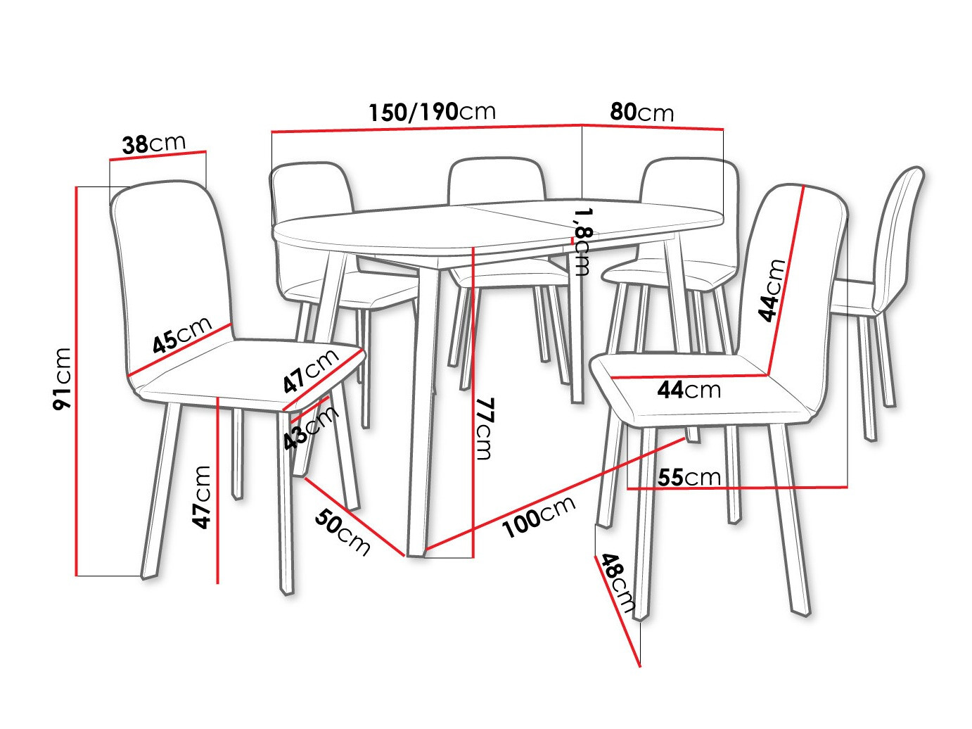 Trpezarijski set Edmond 121 (Belo + Crno)