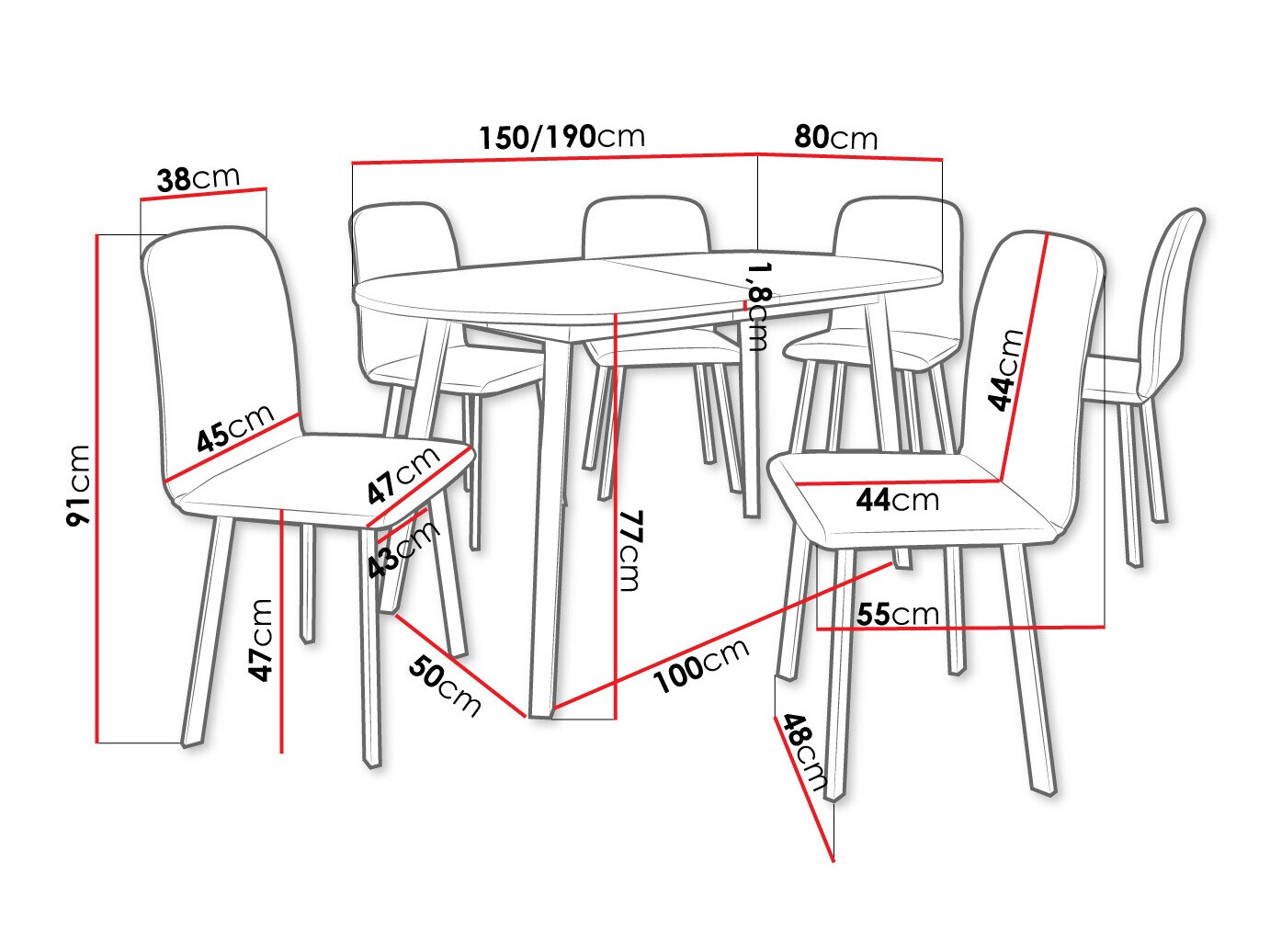 Trpezarijski set Edmond 121 (Belo + Crno)