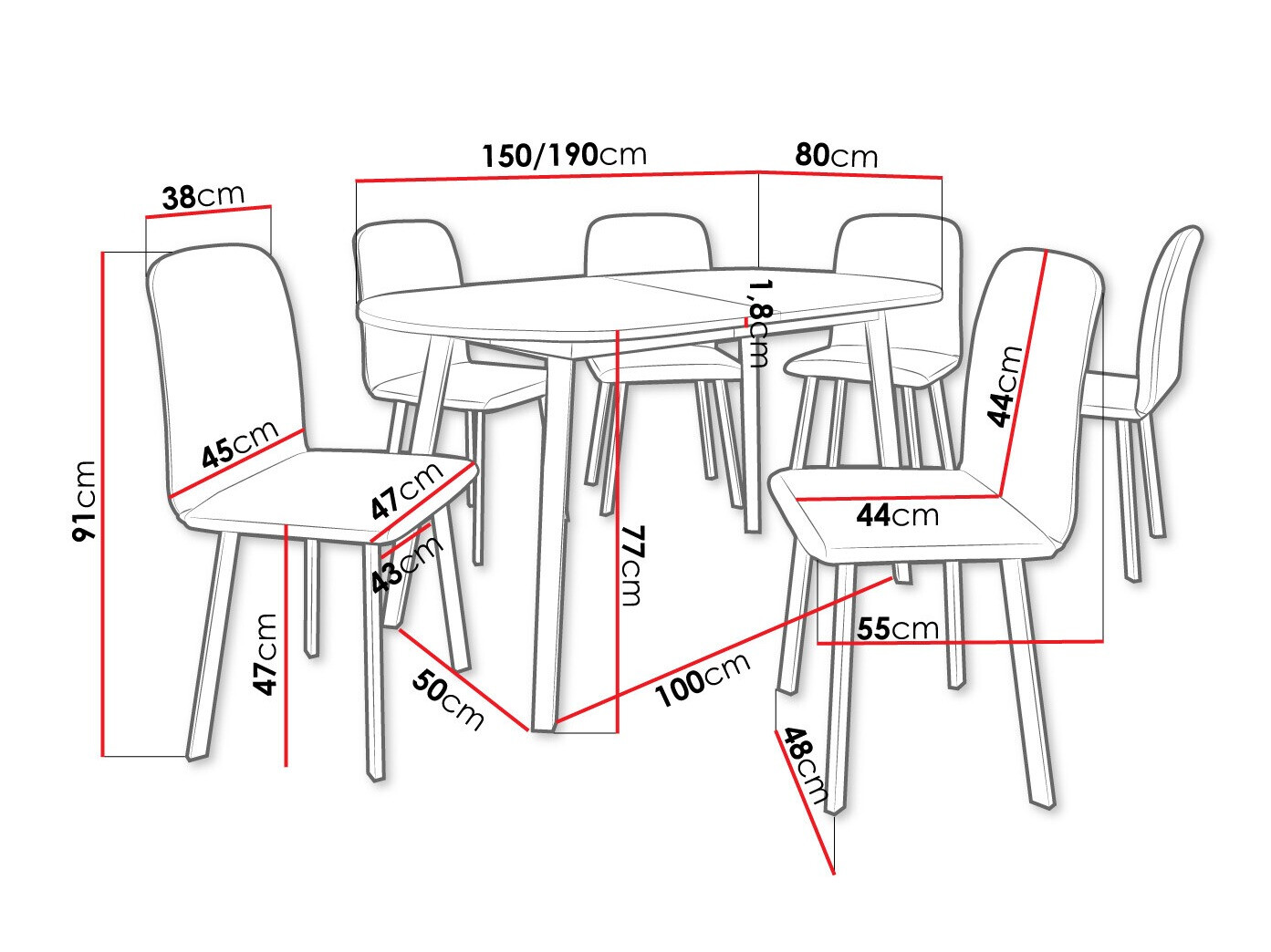 Trpezarijski set Edmond 121 (Belo + Crno)