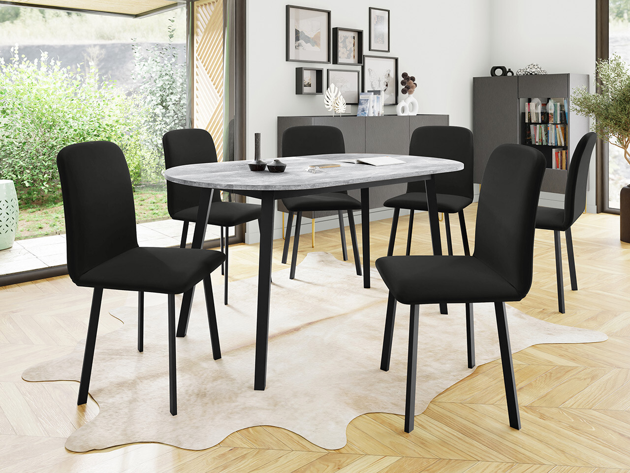 Trpezarijski set Edmond 121 (Sivi mermer + Crno)