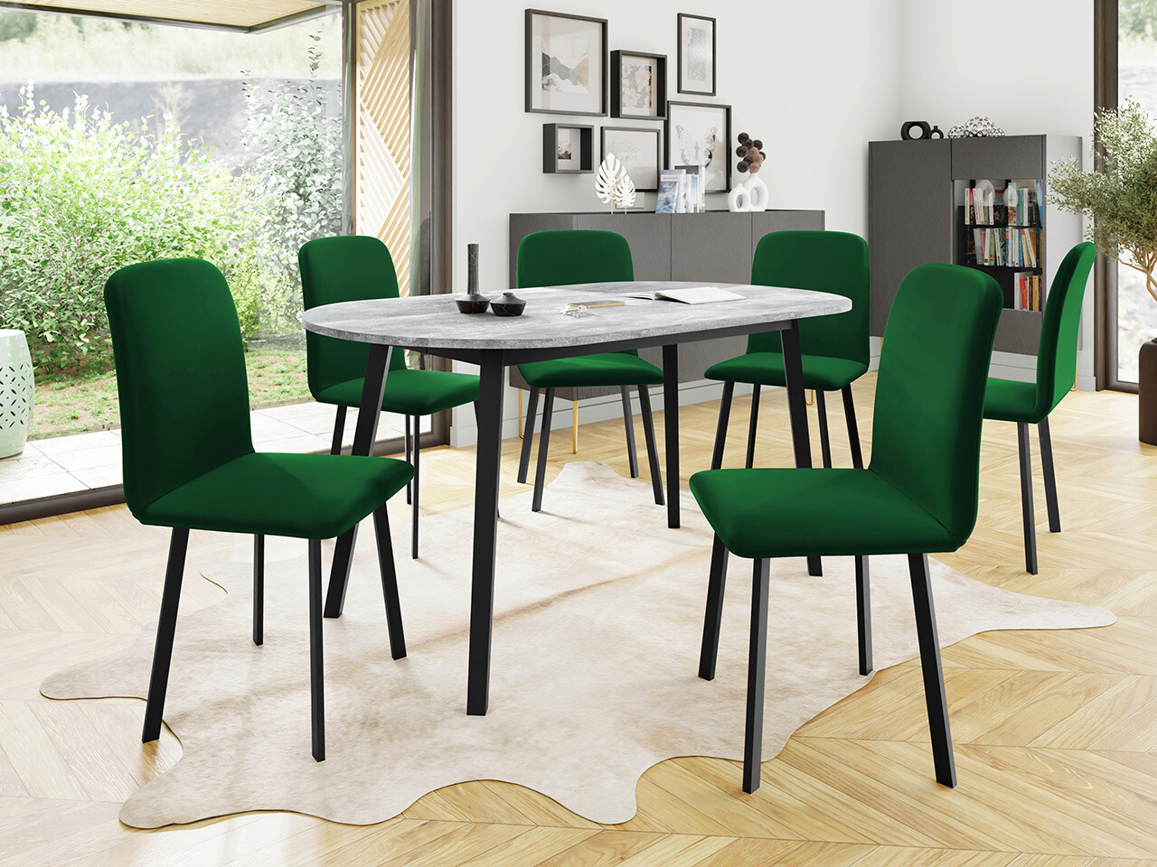 Trpezarijski set Edmond 121 (Sivi mermer + Crno)