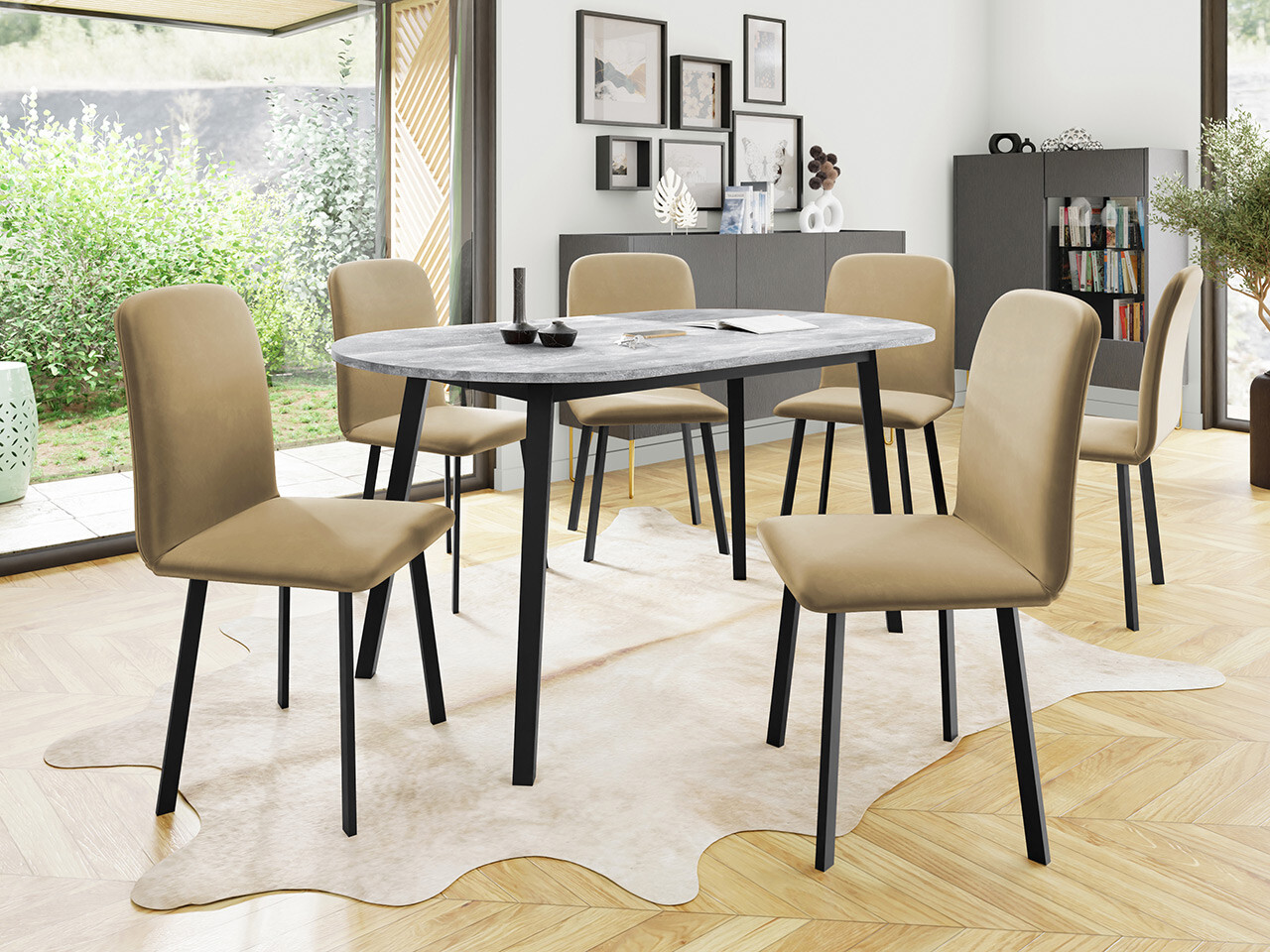 Trpezarijski set Edmond 121 (Sivi mermer + Crno)